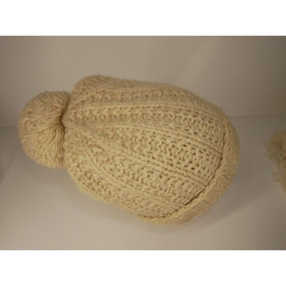Abercrombie Thick Chunky Knit Cream Wool Hat with Pom - One Size - Picture 3 of 10
